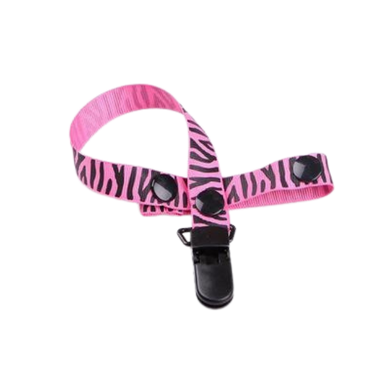 Attache-tétine ruban ajustable pour bébé - rose zébré noir