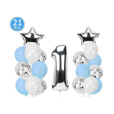 Décoration fête d'anniversaire - 21 pcs bleu argenté