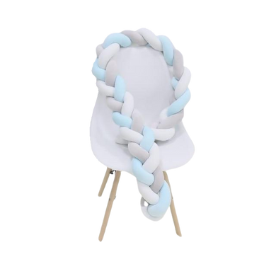 Tour De Lit Tressé pour bébé - 2m blanc gris bleu