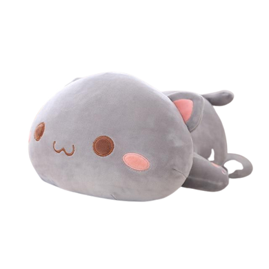 Peluche Chat - gris yeux ouverts