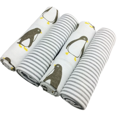 Lots de 4 couvertures en mousseline 100% coton (76cm x 76cm) - blanc rayures pingouin