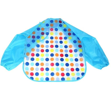 Bavoir imperméable à manches longues - bleu points multicolores