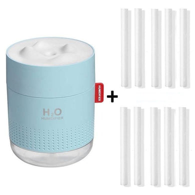 Humidificateur et diffuseur d'huiles essentielles à ultrasons blanc de 500ML - USB - bleu + 10 tiges en coton