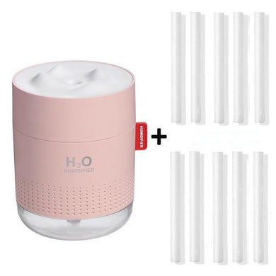 Humidificateur et diffuseur d'huiles essentielles à ultrasons blanc de 500ML - USB - rose + 10 tiges en coton