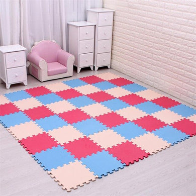 Puzzle Tapis Mousse Bébé - bleu beige rose