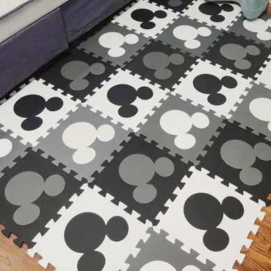 Tapis de jeu puzzle en mousse (1dalle= 32x32cm) - noir gris blanc mickey