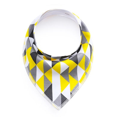Bavoir bandana en tissu - triangle jaune gris blanc