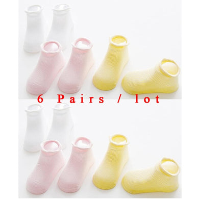 Lot de 6 pairs de chaussette Antiderapante pour bébé - rose jaune blanc