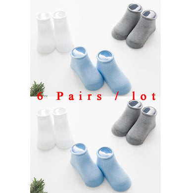 Lot de 6 pairs de chaussette Antiderapante pour bébé - gris bleu blanc