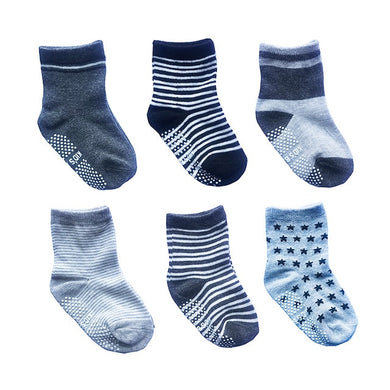 Lot de 6 pairs de chaussette Antiderapante pour bébé - nuances de gris rayé
