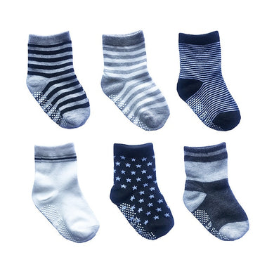 Lot de 6 pairs de chaussette Antiderapante pour bébé - nuances de gris rayé