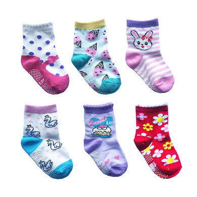 Lot de 6 pairs de chaussette Antiderapante pour bébé - multicolore à motifs - Plaisir