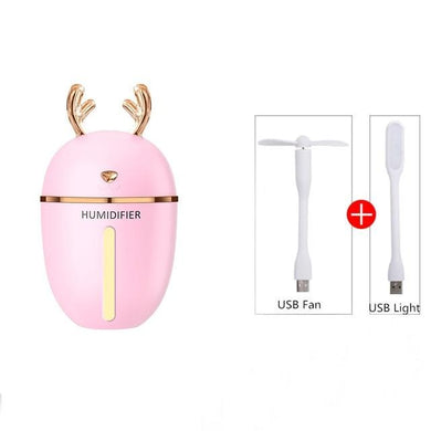 Humidificateur d'air et diffuseur d'huiles essentielles - rose 3 en 1