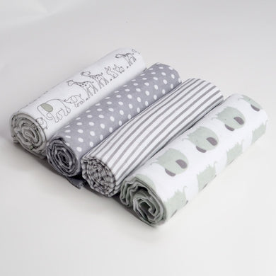 Lots de 4 couvertures en mousseline 100% coton (76cm x 76cm) - blanc gris