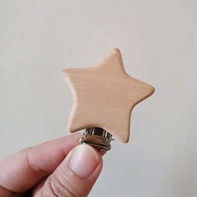 Attache-sucette en bois de hêtre naturel - étoile