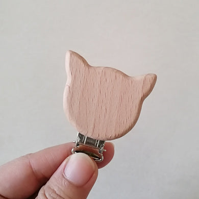 Attache-sucette en bois de hêtre naturel - chat