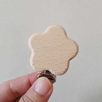 Attache-sucette en bois de hêtre naturel - trèfle