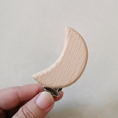 Attache-sucette en bois de hêtre naturel - lune