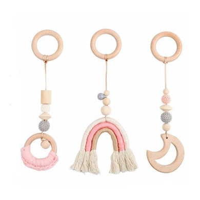 Crochets en bois pour bébé - arc en ciel rose