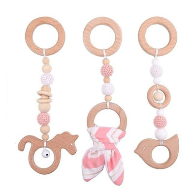 Crochets en bois pour bébé - oreilles roses