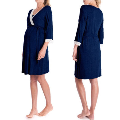 Robe de maternité cache coeur en dentelle - bleu foncé