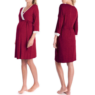 Robe de maternité cache coeur en dentelle - rouge