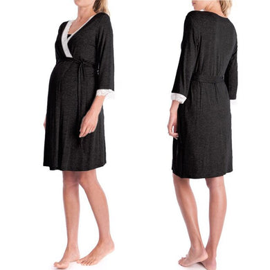 Robe de maternité cache coeur en dentelle - noire