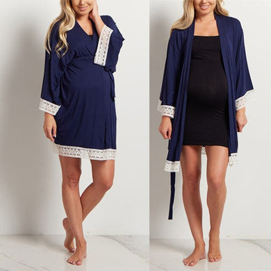 Robe de maternité cache coeur en dentelle - marine