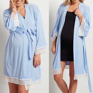 Robe de maternité cache coeur en dentelle - bleu clair