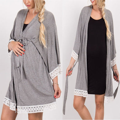 Robe de maternité cache coeur en dentelle - gris