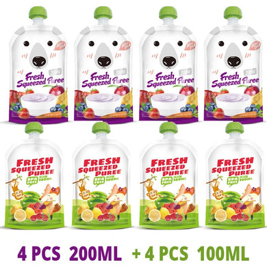 Lot de 8 sachets fraîcheur refermables et réutilisables pour purée d'aliments - multicolores