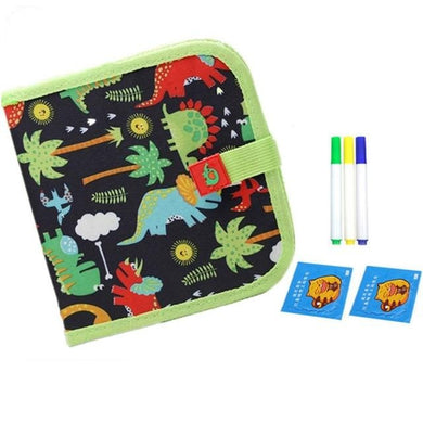 Livre de planches à dessin à craie souple - motif dinosaure vert - 6 pages/3 craies