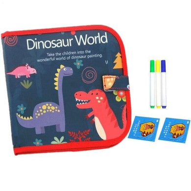 Livre de planches à dessin à craie souple - motif dinosaure rouge - 6 pages/3 craies