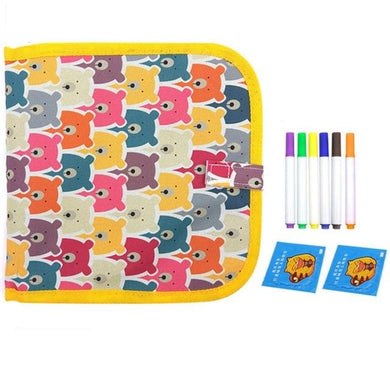 Livre de planches à dessin à craie souple - motif ourson - 10 pages/6 craies