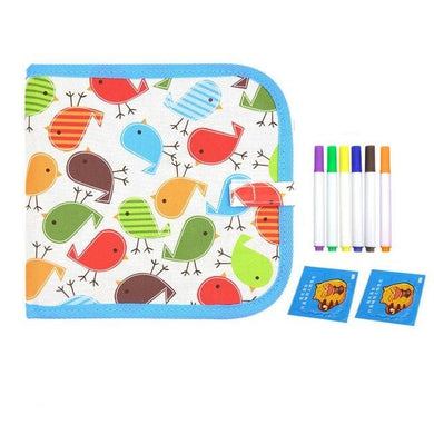 Livre de planches à dessin à craie souple - motif oiseaux - 10 pages/6 craies