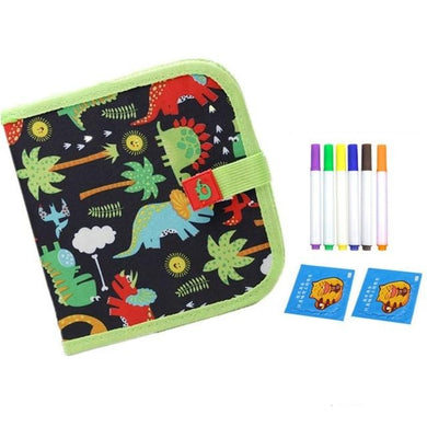 Livre de planches à dessin à craie souple - motif dinosaure vert - 10 pages/6 craies