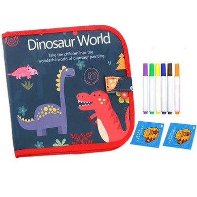 Livre de planches à dessin à craie souple - motif dinosaure rouge - 10 pages/6 craies