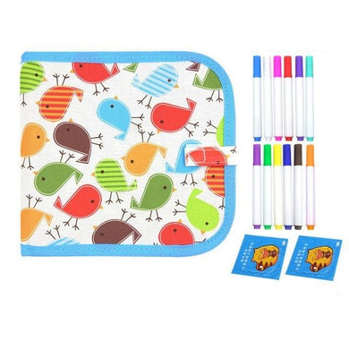 Livre de planches à dessin à craie souple - motif oiseaux - 14 pages/12 craies