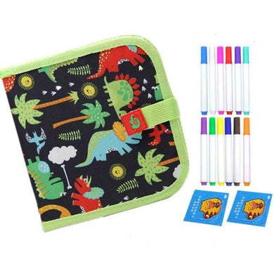 Livre de planches à dessin à craie souple - motif dinosaure vert - 14 pages/12 craies