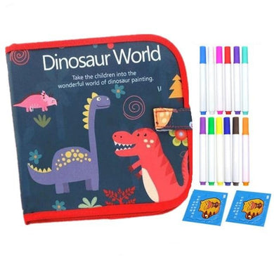 Livre de planches à dessin à craie souple - motif dinosaure rouge - 14 pages/12 craies