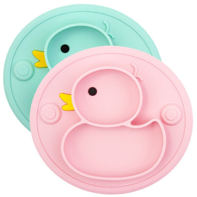 Lot de 2 assiettes canard en silicone avec ventouse - cyan et rose