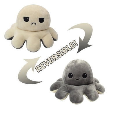 Peluche réversible poulpe - beige/gris