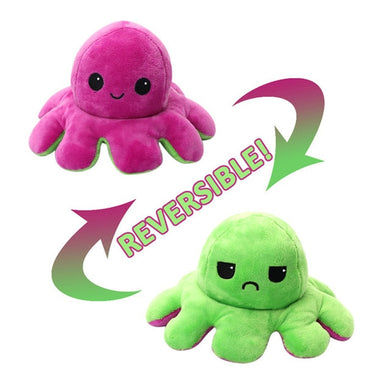 Peluche réversible poulpe - fuschia/vert