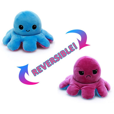 Peluche réversible poulpe - bleu/rose