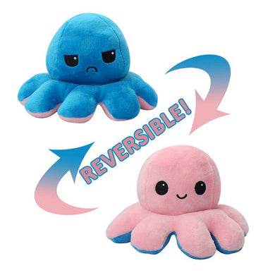Peluche réversible poulpe - bleu/saumon