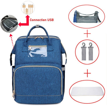 Sac à langer pour bébé avec matelas à langer - bleu USB