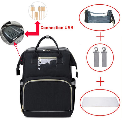 Sac à langer pour bébé avec matelas à langer - noir USB