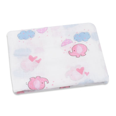 Couverture en mousseline 100% coton (120cm x 120 cm) - éléphant rose