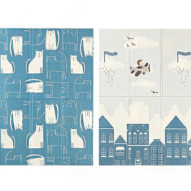 Tapis de jeu pliable, reversible et imperméable - garçon bleu
