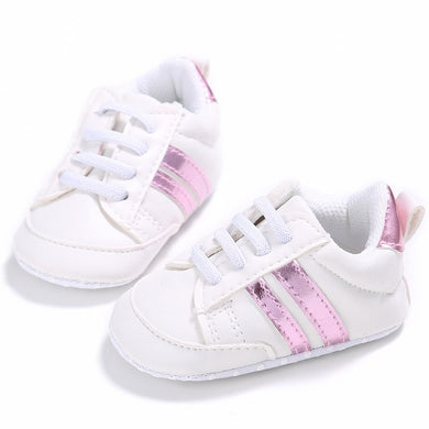 Sneaker Mixte Enfant - blanc bandes roses flashy